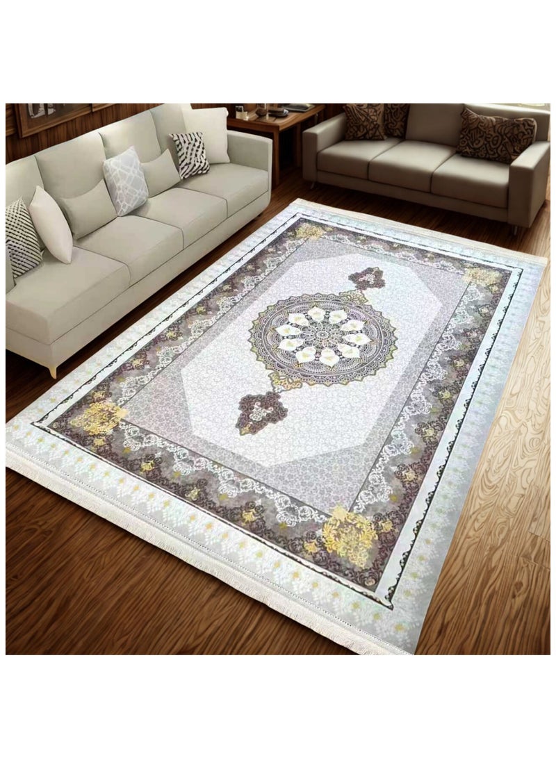 SMART HOME Large padded floor mat with a soft velvet surface and non-slip backing - Living room rug - Majlis rug - Lounge rug - Luxurious decorative rug - Elegant rug with modern patterns for living rooms and majlis - Size 400x300cm - Suitable for everyday use and entertaining - Image 4